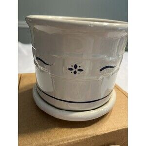 NIB Longaberger Pottery 1pt Salt Crock Heritage Traditional Blue w Candle